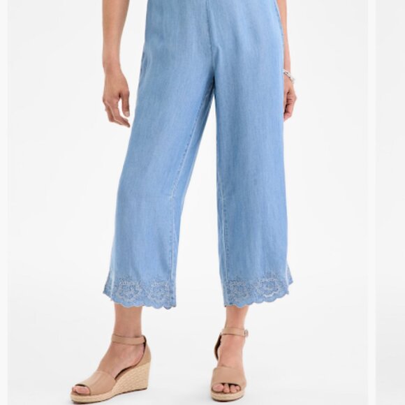 LIGHT BLUE LACE HEM PANTS - Picture 4 of 5